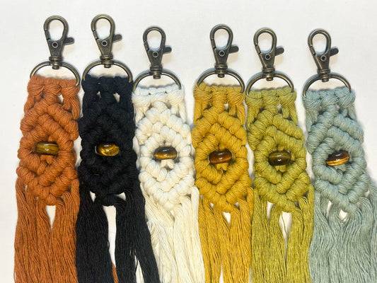 Macrame Stone Bead Keychain - Tiger’s Eye
