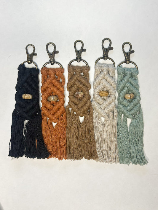 Macrame Stone Bead Keychain - Picture Jasper