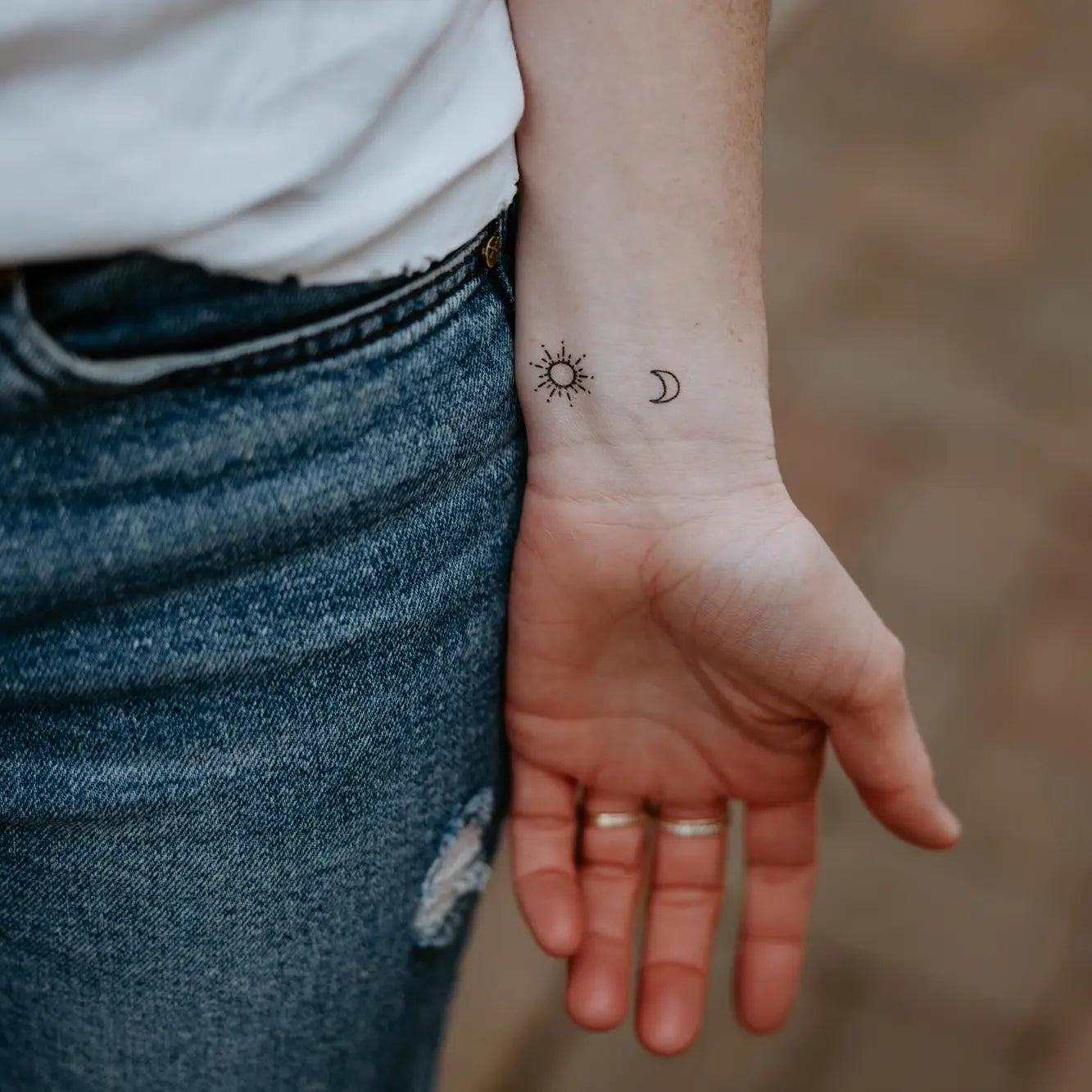 Butterfly, Sun, + Moon Tattoos