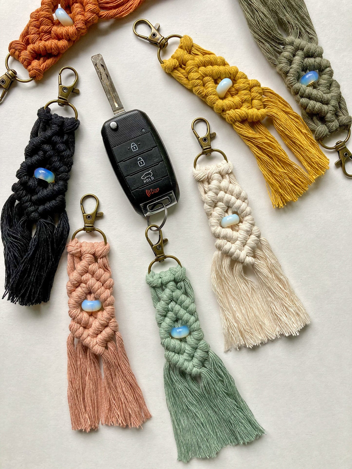 Macrame Stone Bead Keychain - Opalite