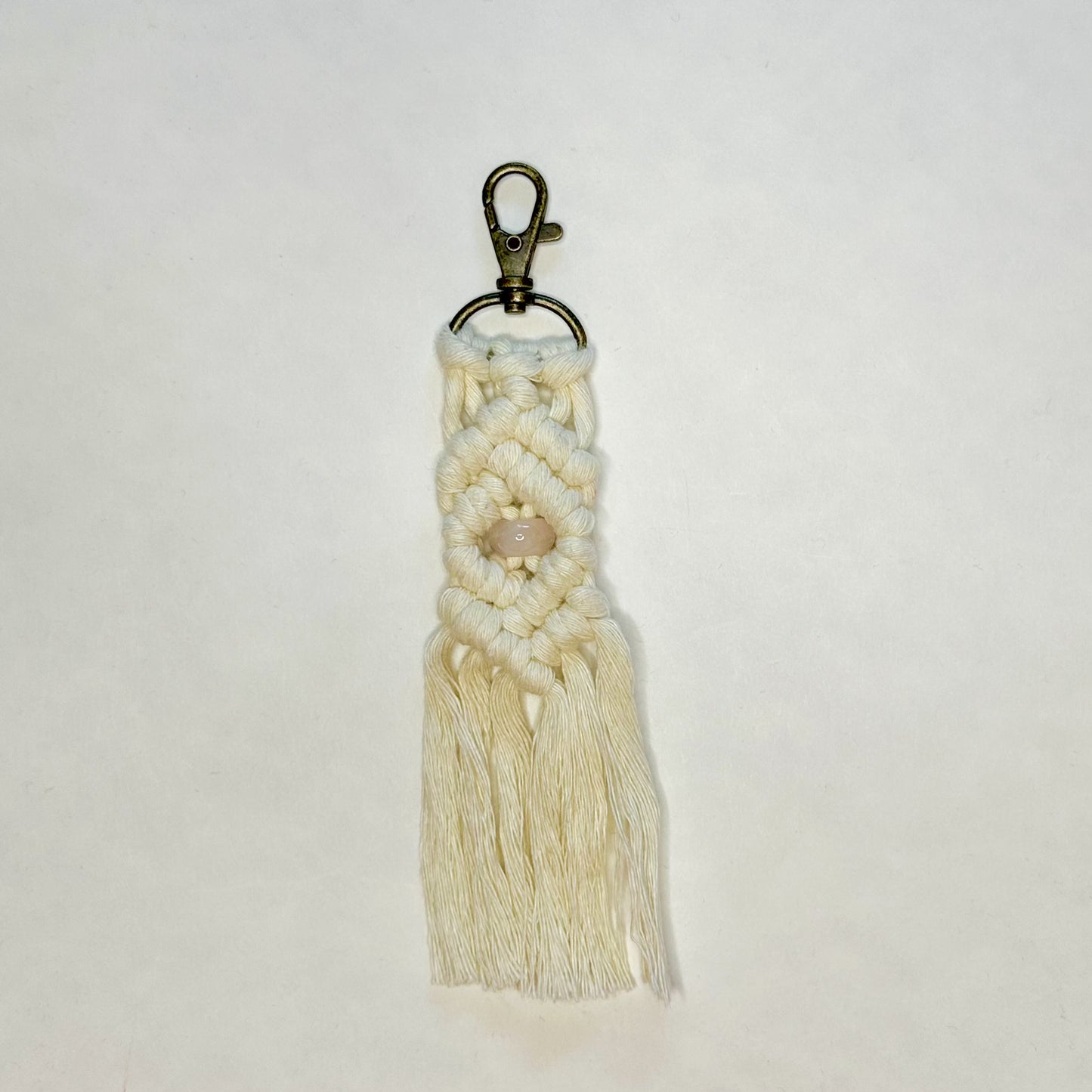 Macrame Stone Bead Keychain - Rose Quartz