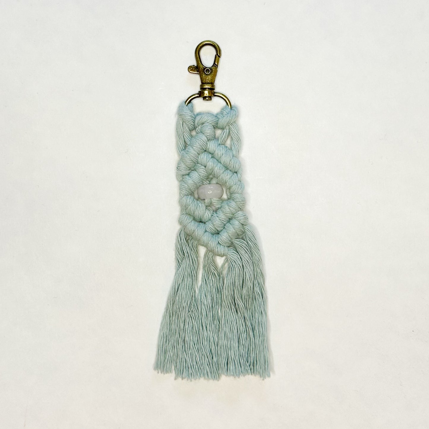 Macrame Stone Bead Keychain - Rose Quartz