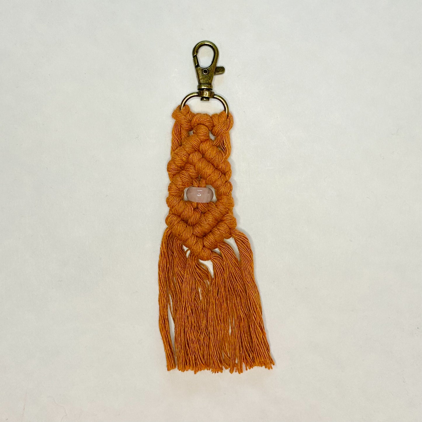 Macrame Stone Bead Keychain - Rose Quartz