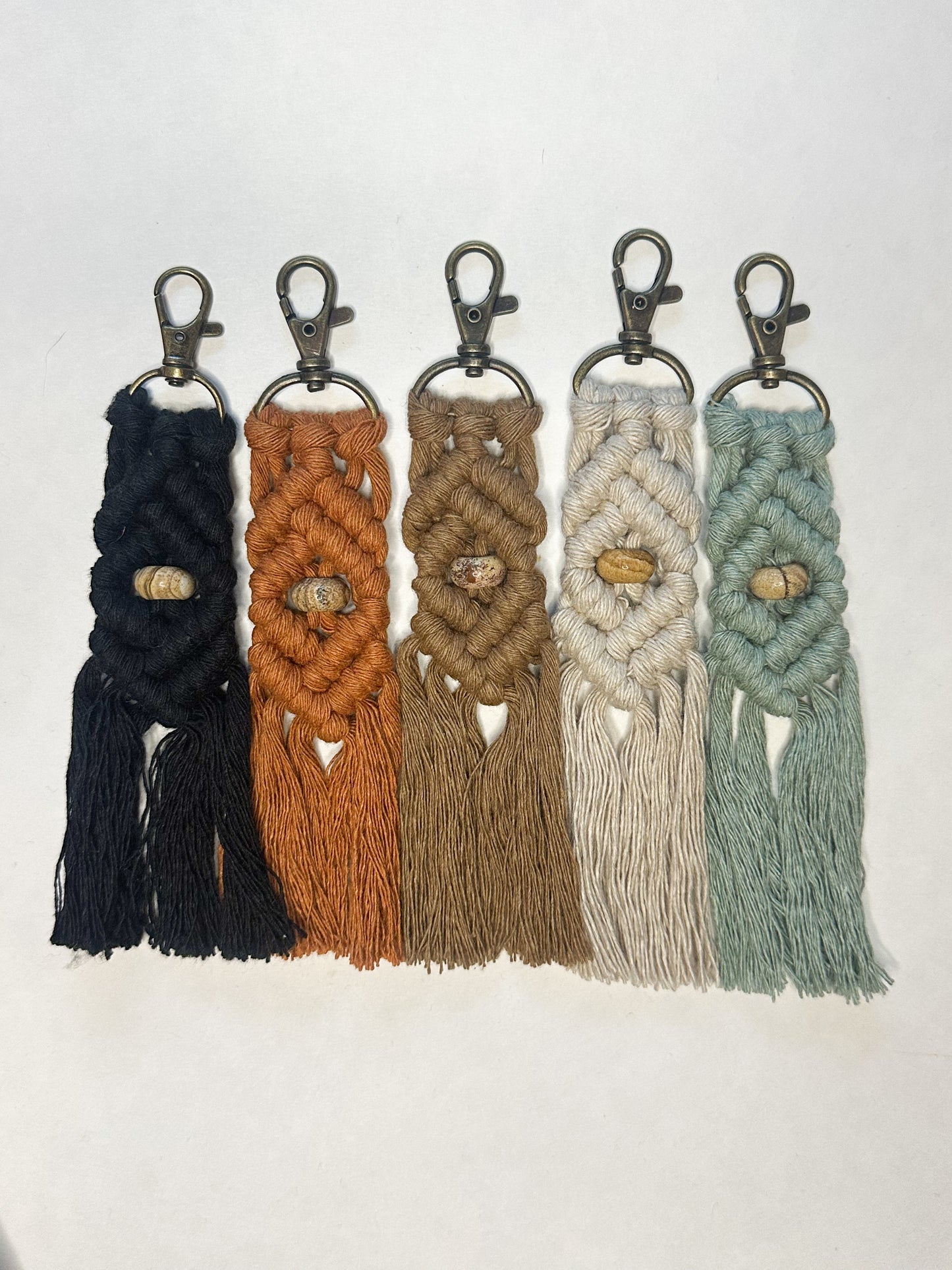 Macrame Stone Bead Keychain - Picture Jasper