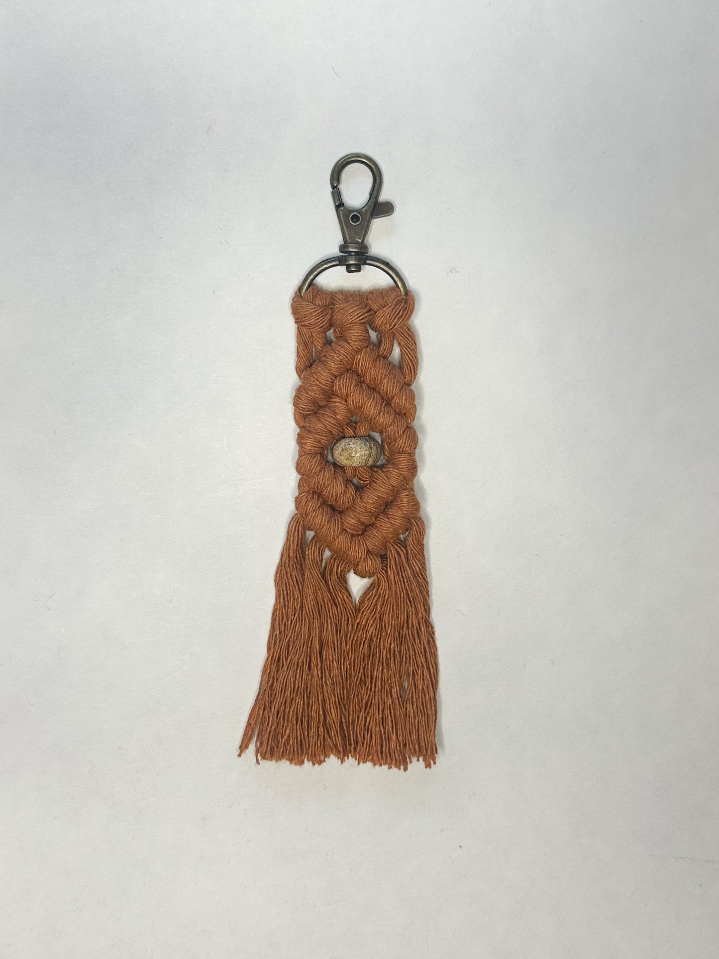 Macrame Stone Bead Keychain - Picture Jasper