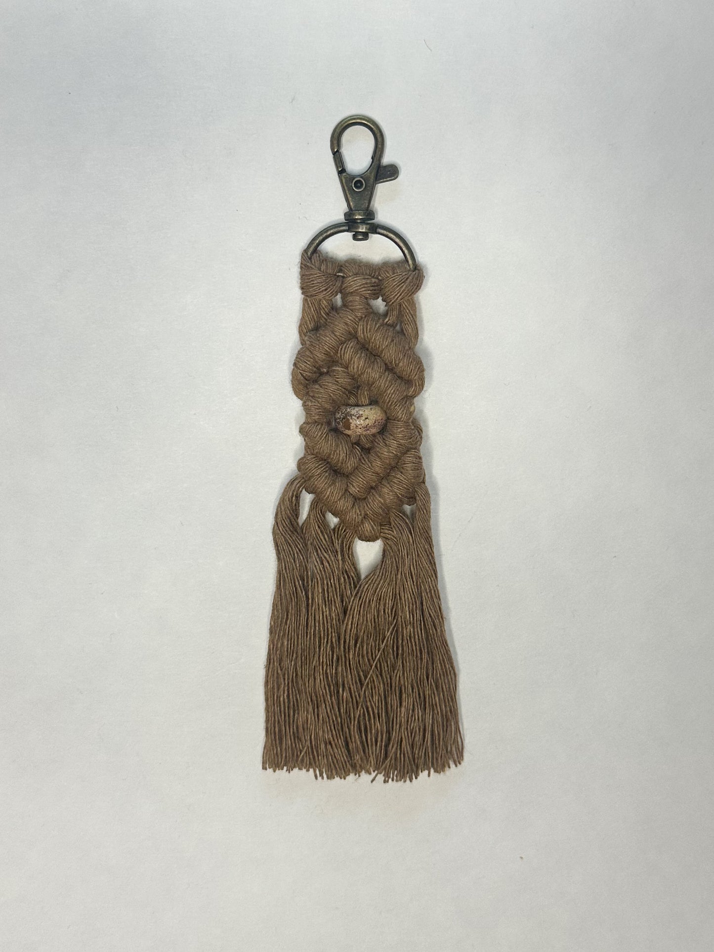 Macrame Stone Bead Keychain - Picture Jasper