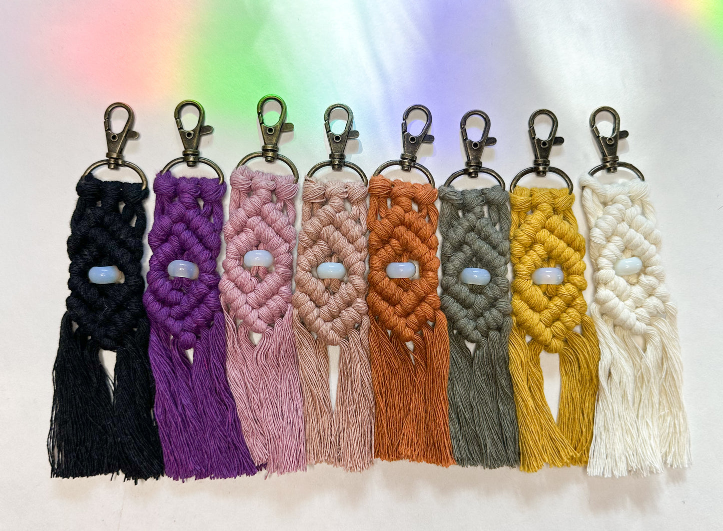 Macrame Stone Bead Keychain - Opalite