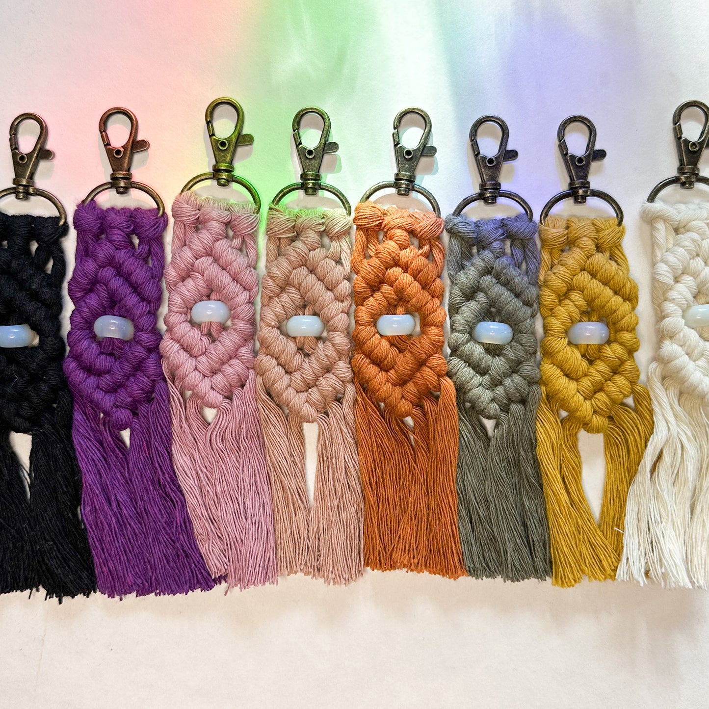 Macrame Stone Bead Keychain - Opalite