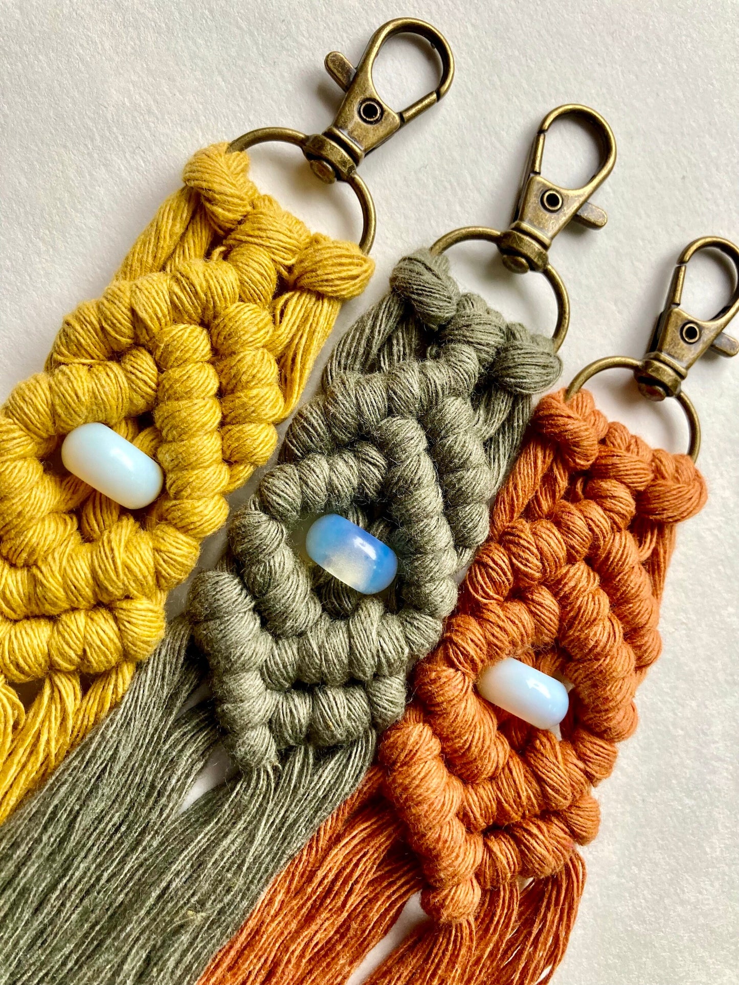 Macrame Stone Bead Keychain - Opalite