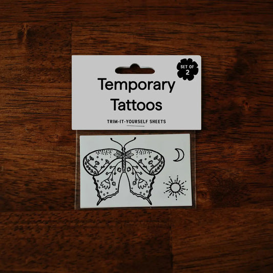 Butterfly, Sun, + Moon Tattoos