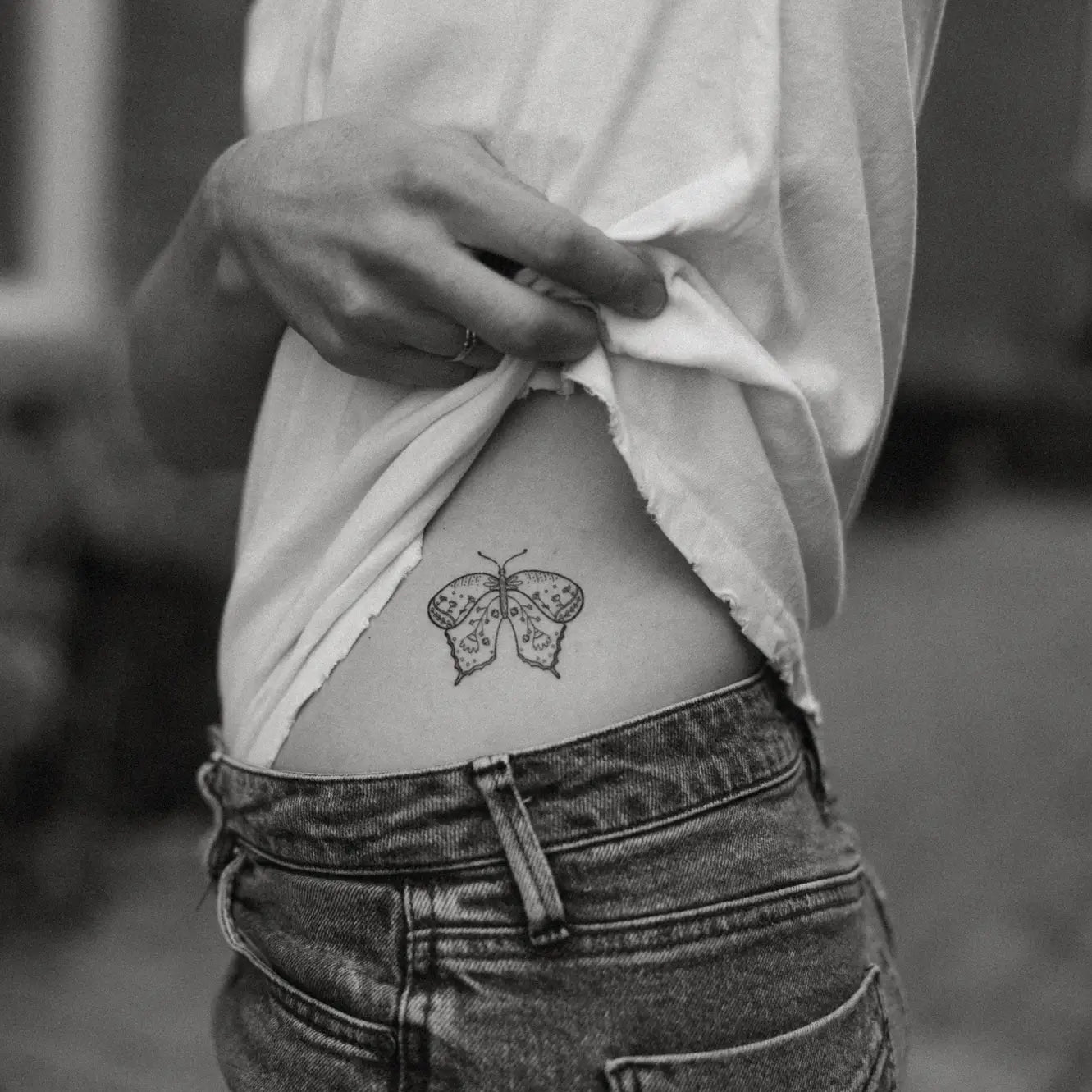 Butterfly, Sun, + Moon Tattoos