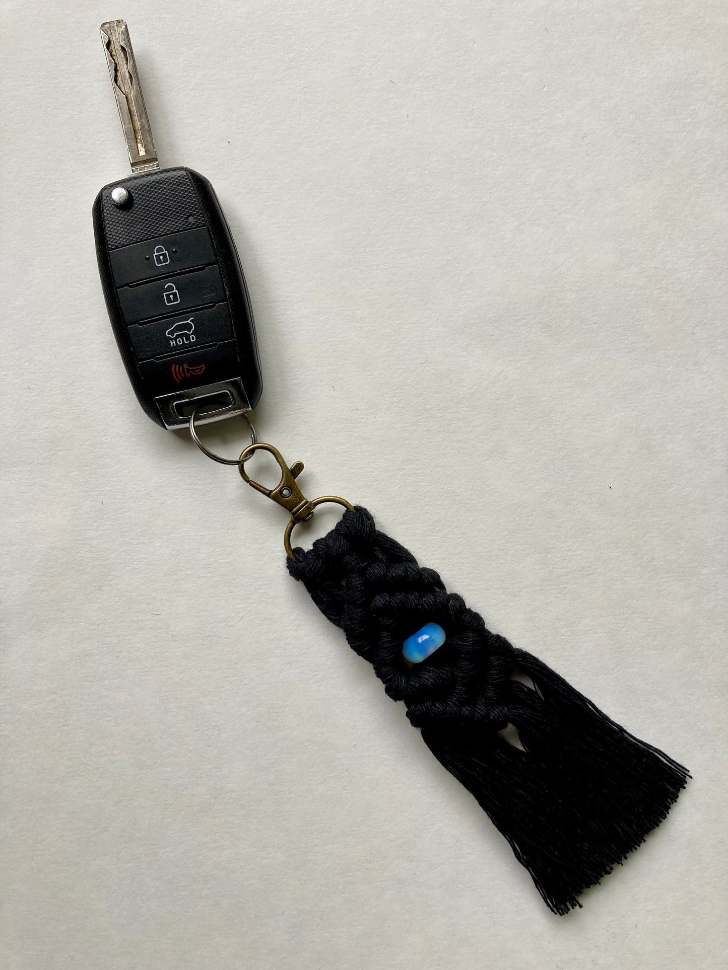 Macrame Stone Bead Keychain - Opalite